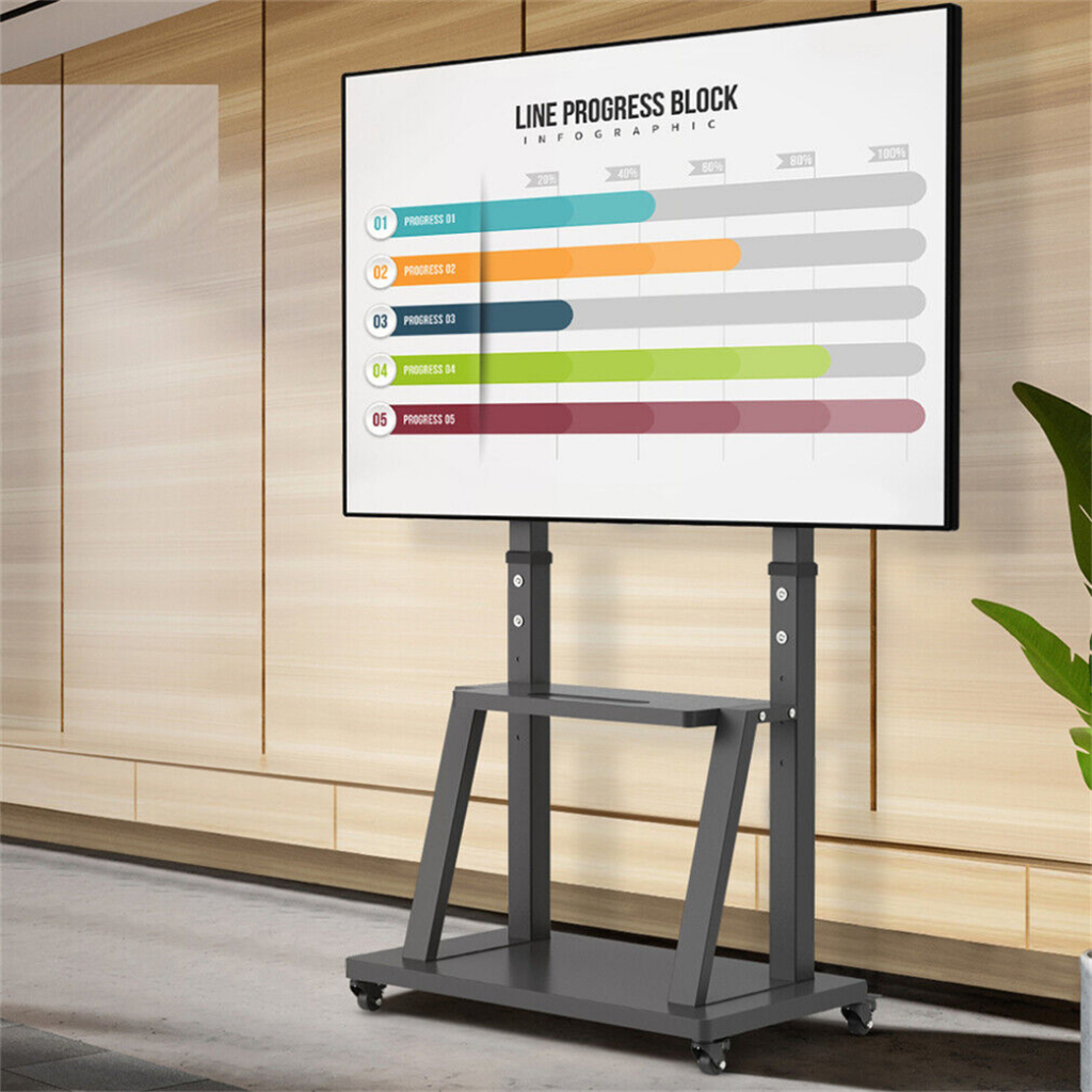 Heavy Duty Mobile Floor TV Stand พร้อมขายึดปรับความสูงสําหรับ 32 "-100 "ทีวี VESA 800x600 มม.