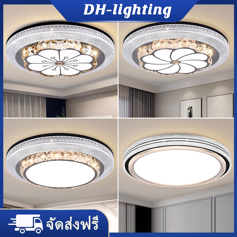 โคมไฟคริสตัล ห้องนั่งเล่น โคมไฟห้องนอน โมเดิร์น วงกลม สามสี แสง โคมไฟเพดาน โคมไฟห้องบ้านสร้างสรรค์