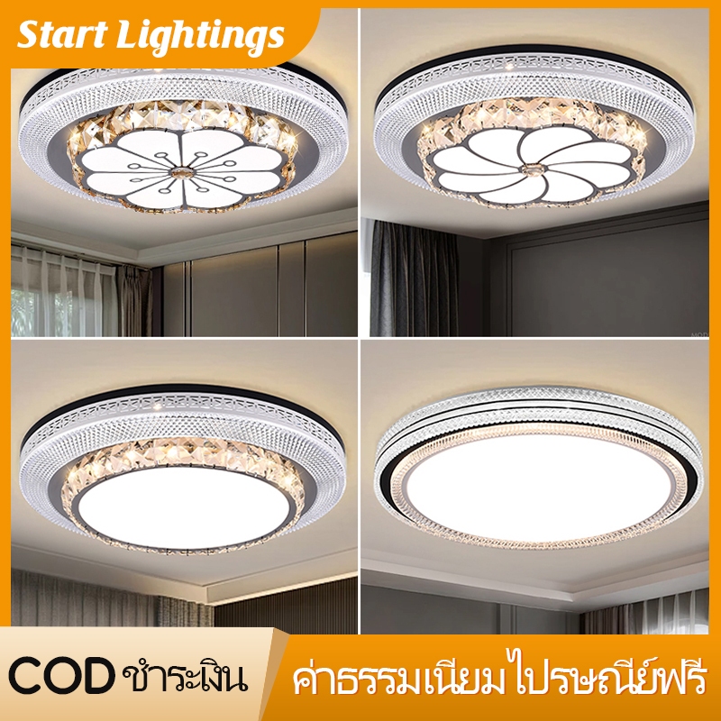 ไฟ LED โมเดิร์นแบน คริสตัล ห้องนั่งเล่น ไฟเพดาน ห้องนอน ไฟอ่านหนังสือ ไฟเพดานในร่มใหม่