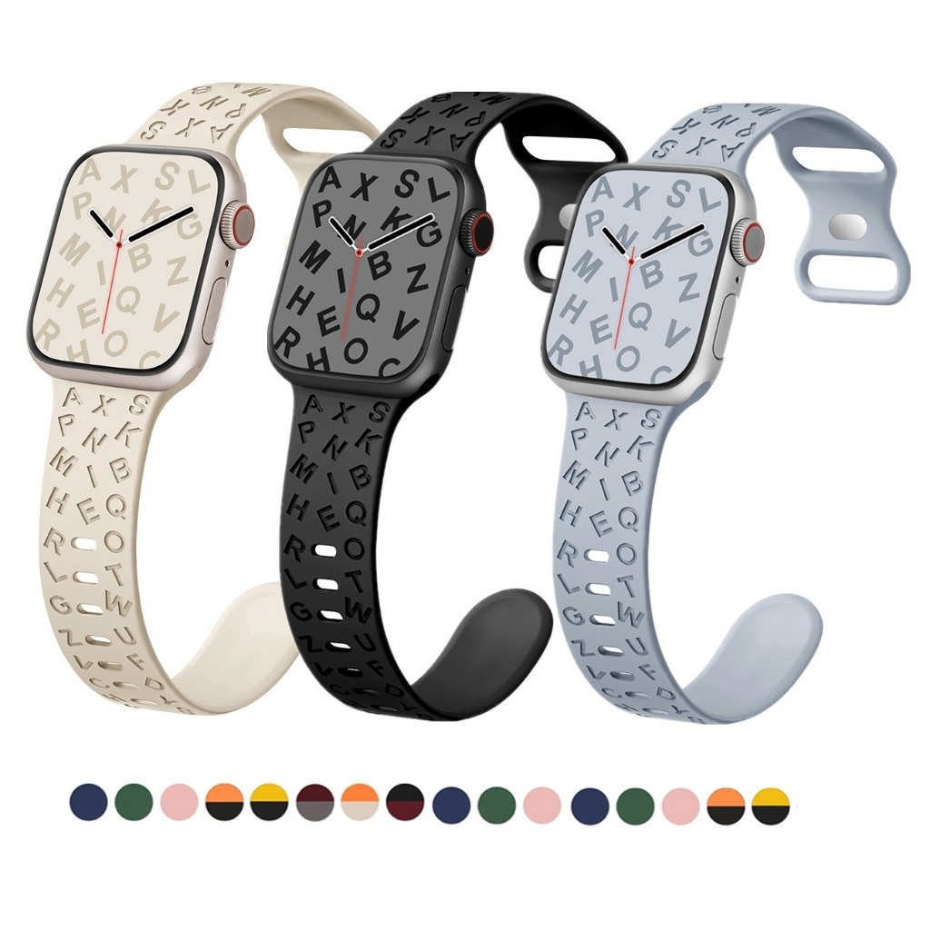 กีฬา Creative ซิลิโคน Letter Band สําหรับสายนาฬิกา Series 10 9 8 7 6 se 5 4 3 2 1,se2, นาฬิกา Ultra สาย 38 มม.42 มม.41 มม.44 มม.45 มม.49 มม. สาย i watch Strap