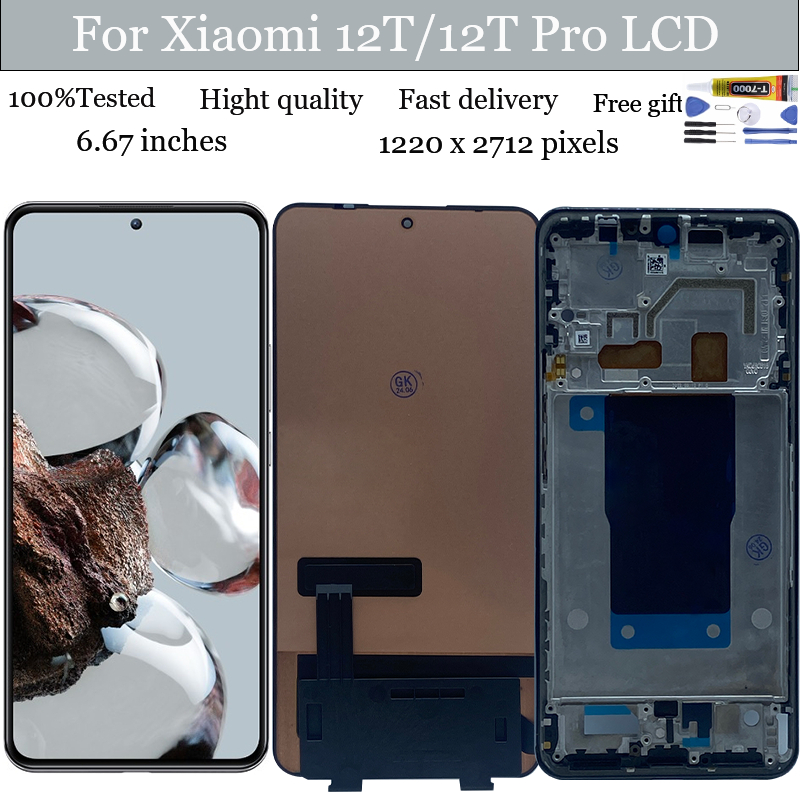 ต้นฉบับสําหรับ Xiaomi 12T 22071212Ag/xiaomi 12T Pro 22081212Ug 22081212G จอแสดงผล LCD หน้าจอสัมผัสพร้อมการเปลี่ยนเฟรม