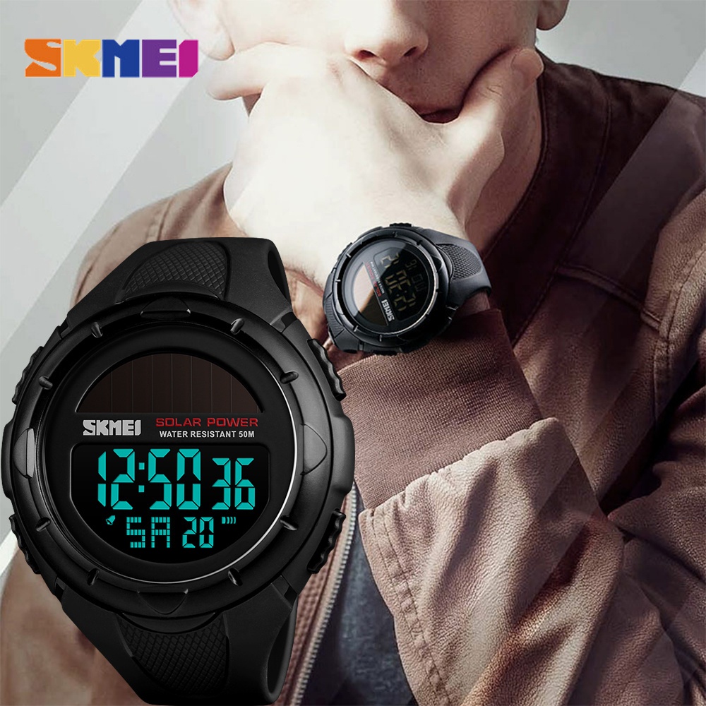 SKMEI นาฬิกาพลังแสงอาทิตย์ 100% 5ATM กันน้ำ SOLAR ตั้งเวลาไทยพร้อมใช้งาน นาฬิกาผู้ชาย