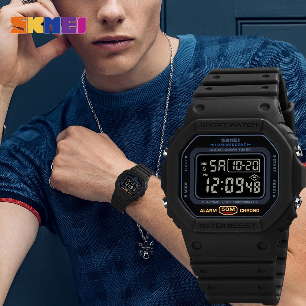 SKMEI นาฬิกาผู้ชาย แนวสปอร์ต อเนกประสงค์ มีไฟ Led นาฬิกากันน้ำ 100% นาฬิกาข้อมือผู้ชาย