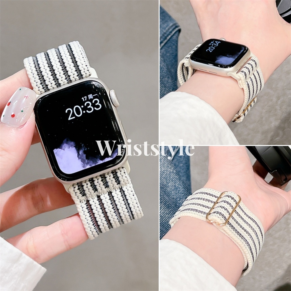 ปรับผ้าไนลอนระบายอากาศสายนาฬิกาสําหรับ Apple Watch S9/8/7/6/5/4/3/2/1 SE2 ULTRA ยืดหยุ่นไนลอนสร้อยข้อมือสําหรับ Smartwatch iWatch 49 มม.45 44 42 41 40 38