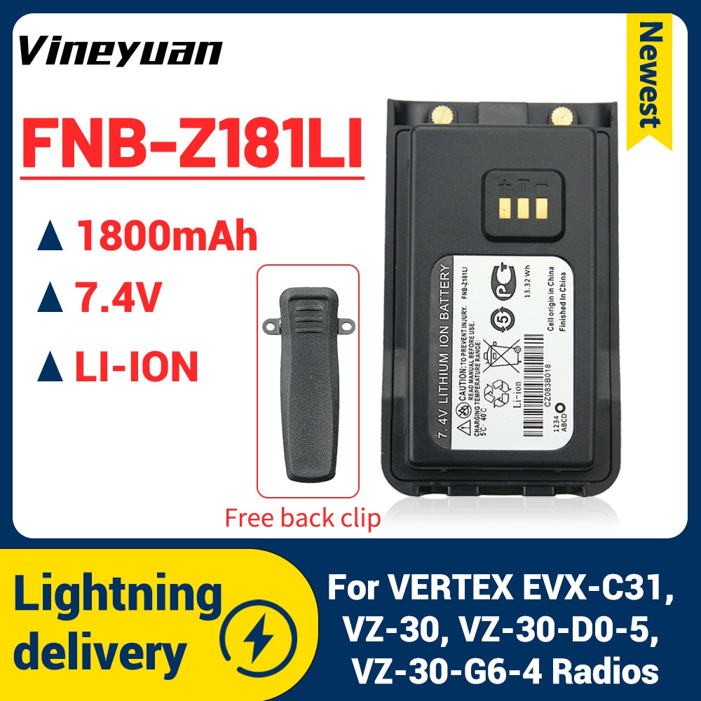 D-67.4V 1800mAh FNB-Z181Li แบตเตอรี่ทดแทนสําหรับ Vertex EVX-C31 VZ-30 VZ-30-D0-5 วิทยุ Li-ion แบตเตอ