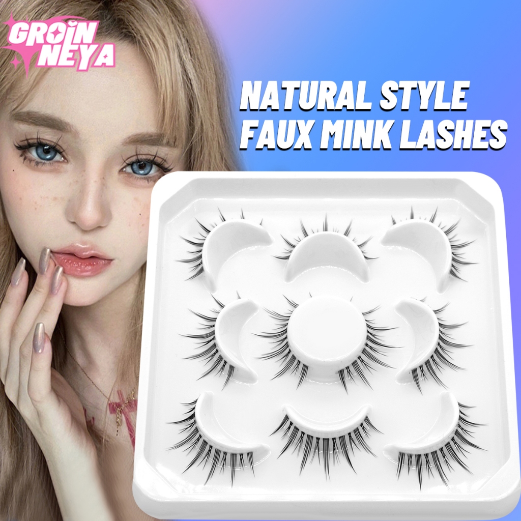 Groinneya 5 คู่ Cat Eye Lashes Faux Mink Eyelashes ธรรมชาติยาวมังงะ Lashes Winged End Eye Elongated ขนตาปลอมแต่งหน้า