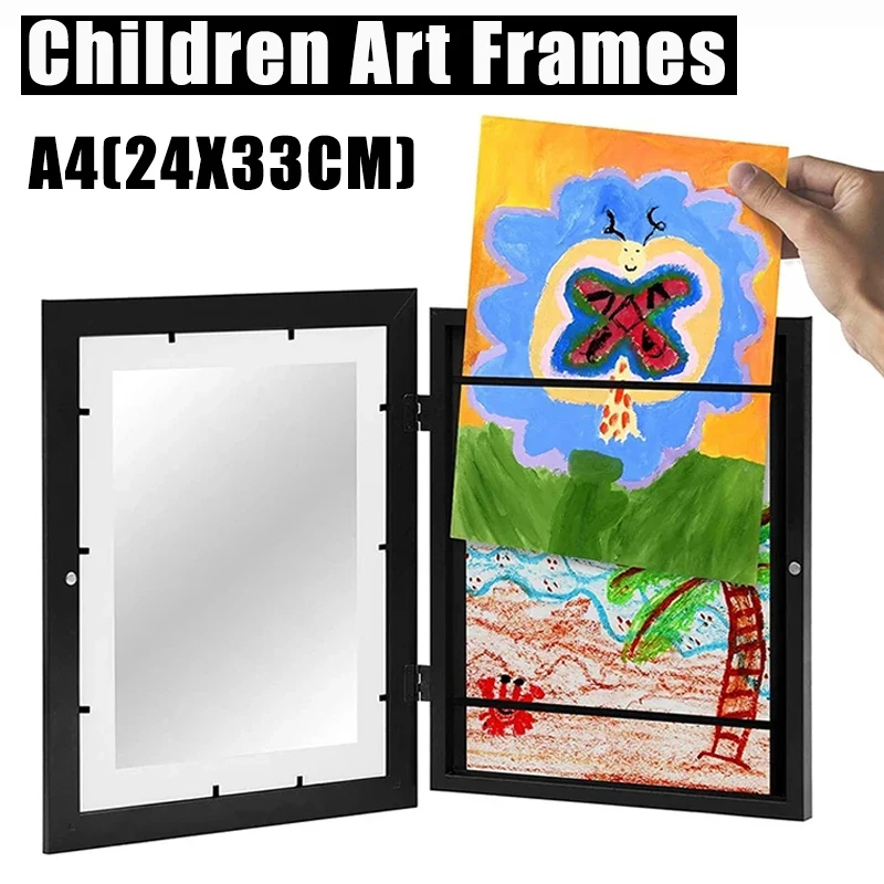 SALE 2/1PCS เด็กศิลปะกรอบรูป ขนาด A4 พร้อมขาตั้ง ด้านหน้าเปิดกรอบรูปด้วยไม้เด็กศิลปะยืนแสดง [ส่งจากกรุงเทพฯ]