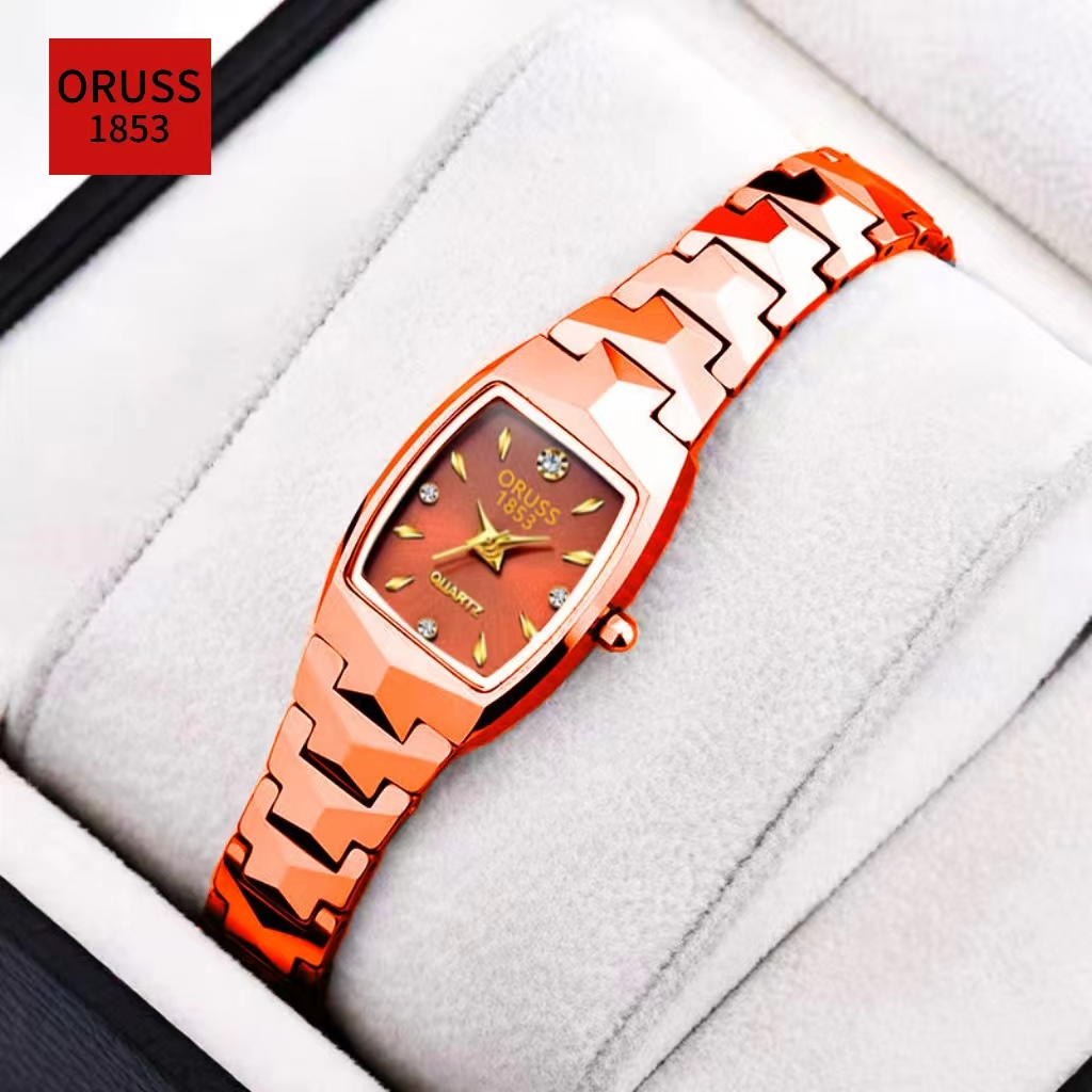 ORUSS Original Simple Luxury สแตนเลสกันน้ํา Dual ปฏิทินสุภาพสตรีสแควร์นาฬิกาขนาดเล็ก Luminous Rose Gold เวอร์ชั่นเกาหลีแฟชั่นนาฬิกาควอทซ์