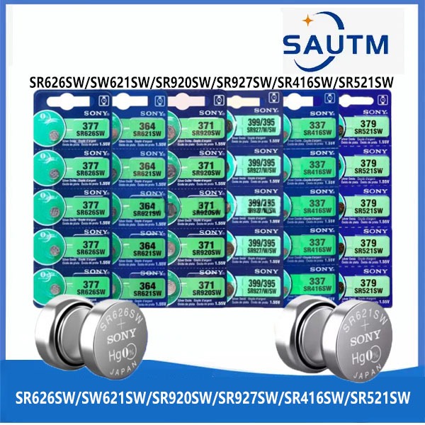Sony 1.55V 337 SR416SW / 364 SR621SW / 371 SR920SW / 377 SR626SW / 379 SR521SW / 399/395 SR927S/SW เซลล์ปุ่มนาฬิกาเหรียญแบตเตอรี่ซิลเวอร์ออกไซด์