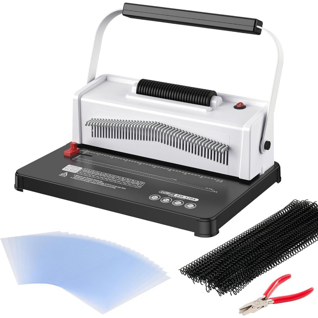 Seesi เครื่องเข้าเล่ม Coil Spiral Binder, Manual 20 Hole Puncher with Electric Coil Insertender, Professional & ปรับแต่งเข้าเล่มสําหรับกดหนังสือ, กระดาษ, Binder Book, Notebook
