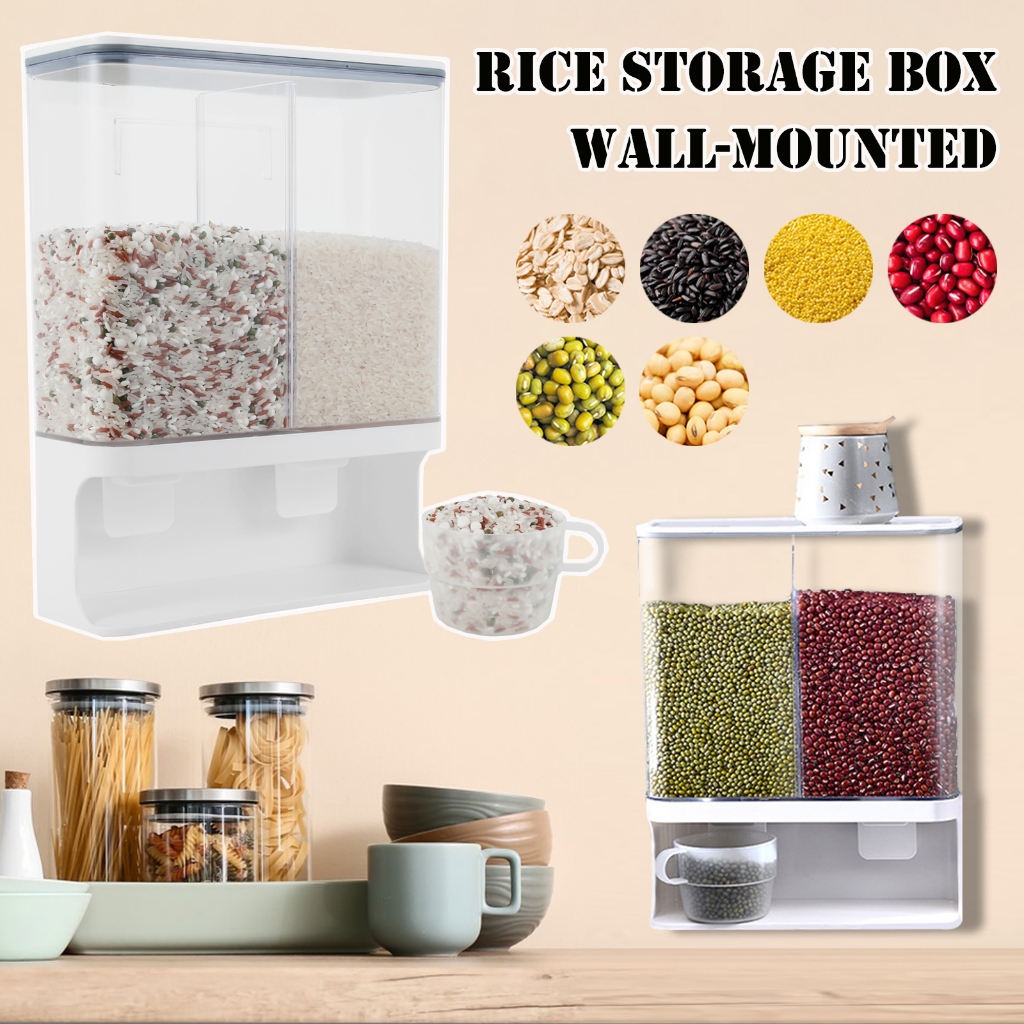 ที่เก็บข้าวสารแบบ กล่องเก็บข้าวสาร แบบติดผนัง ขนาด 1500 3000 มล. สําหรับห้องครัว ที่ใส่เมล็ดธัญพืช ที่เก็บเมล็ด กล่องใส่ข้าวสาร ที่ใส่ข้าวสาร Rice Storage Box ถังใส่ข้าวสาร ระบบปุ่มกด กล่องเก็บอาหารแห้ง ภาชนะเก็บข้าว แบบหนา