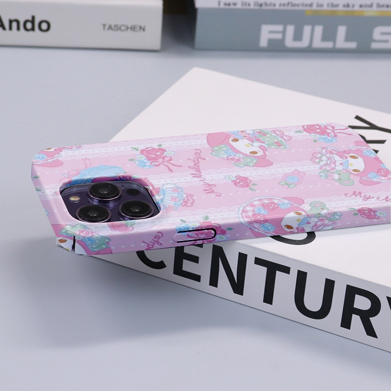 การ์ตูนน่ารัก my MelodyสําหรับIPhone 15 14 13 12 11 Pro Max X XR Xs Max 8 7 6s Plus SE 2020 ฟิล์มขนาดใหญ่Hole Hard Caseรวมทุกอย่างป้องกันกรณีกล้องฝาครอบป้องกัน
