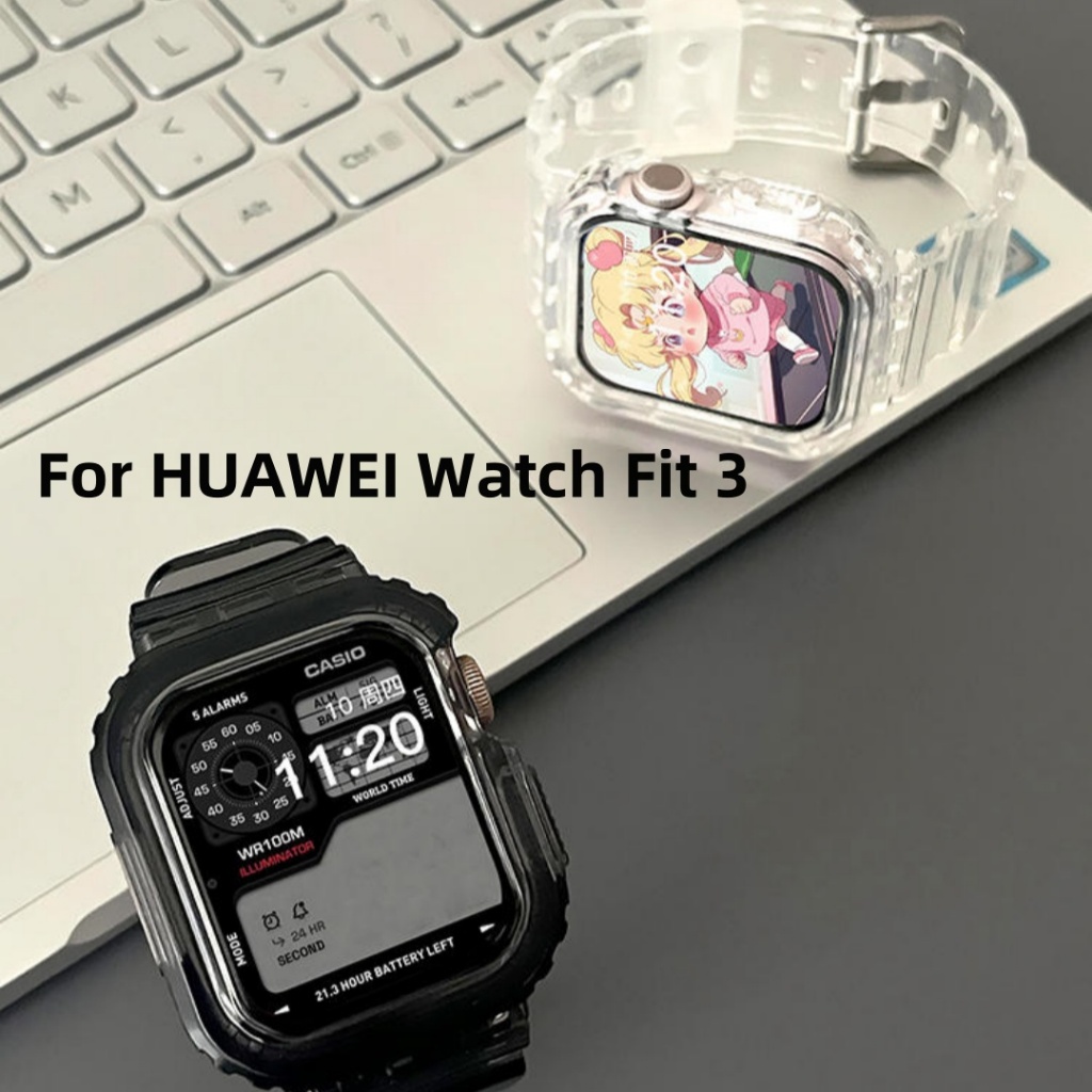 ซิลิโคนใสนาฬิกาสําหรับ Huawei watch Fit 3 กีฬาเปลี่ยนสร้อยข้อมือสําหรับ Huawei watch Fit3 Smartwatch Integrated Glacier สายคล้อง
