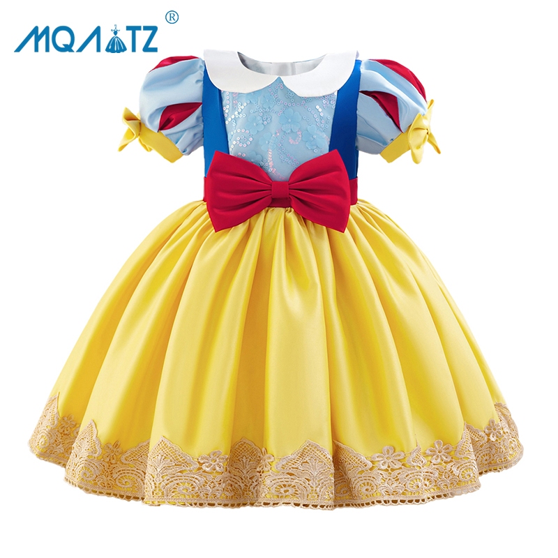 Mqatz สีเหลืองคอสเพลย์เด็กสาวชุดวันเกิดเสื้อผ้าสาวเด็กเครื่องแต่งกายแขนสั้นเจ้าหญิงพรรคชุดดําเนินการ 0-4 ปี บล BL048XZ