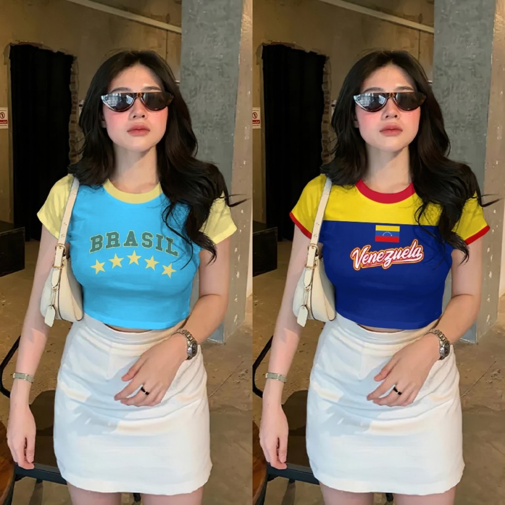 Euro 2567 Babytee เสื้อครอปสตรีสไตล์เกาหลีฤดูร้อนใหม่แขนสั้นเสื้อยืดคอกลมรัดรูปสาว Street Wear เสื้อยืดเซ็กซี่ เสื้อกอดร่างกายสําหรับผู้หญิง