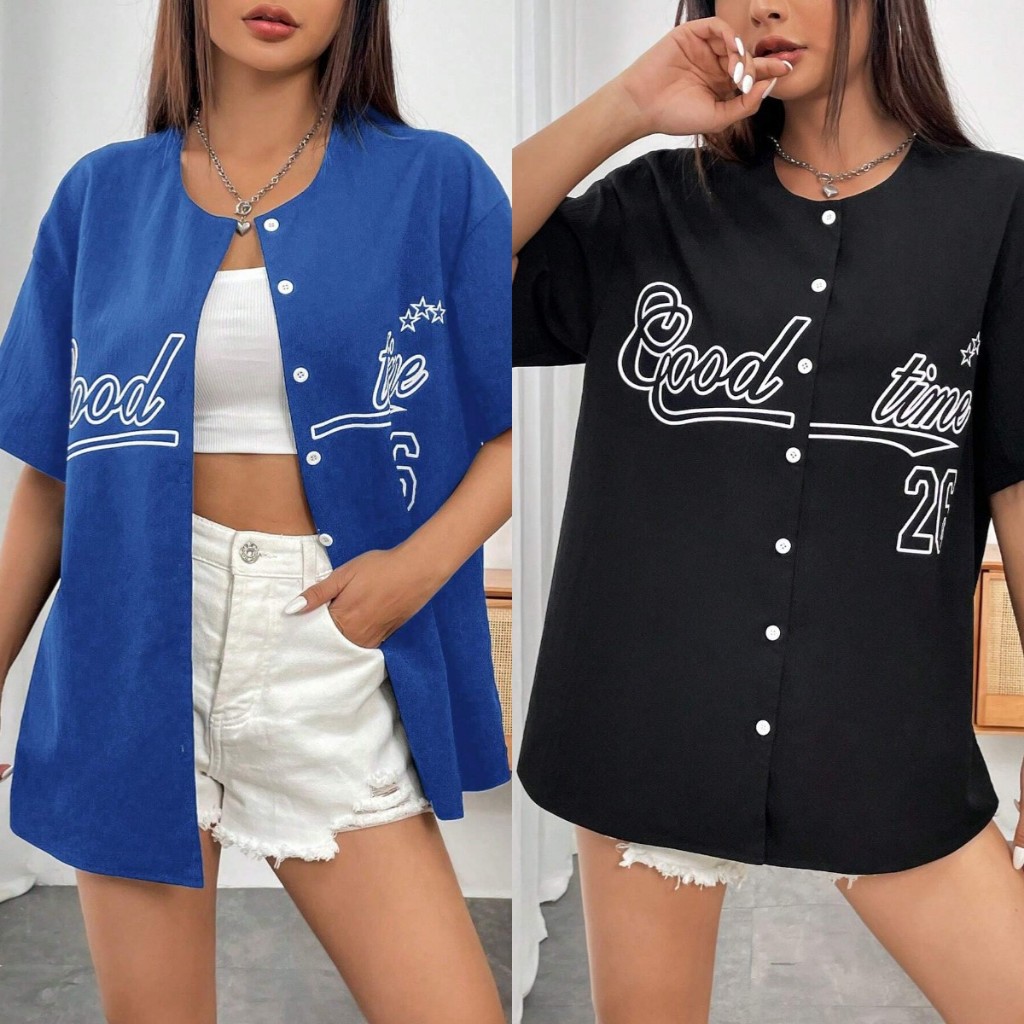 Unsixe เบสบอลแขนสั้น เกาหลี BLOCKCORE พิมพ์ Stickball เสื้อเบลาส์ผู้หญิง Oversize เสื้อยืดถักสําหรับผู้ชายและผู้หญิง Hot Trend 2567