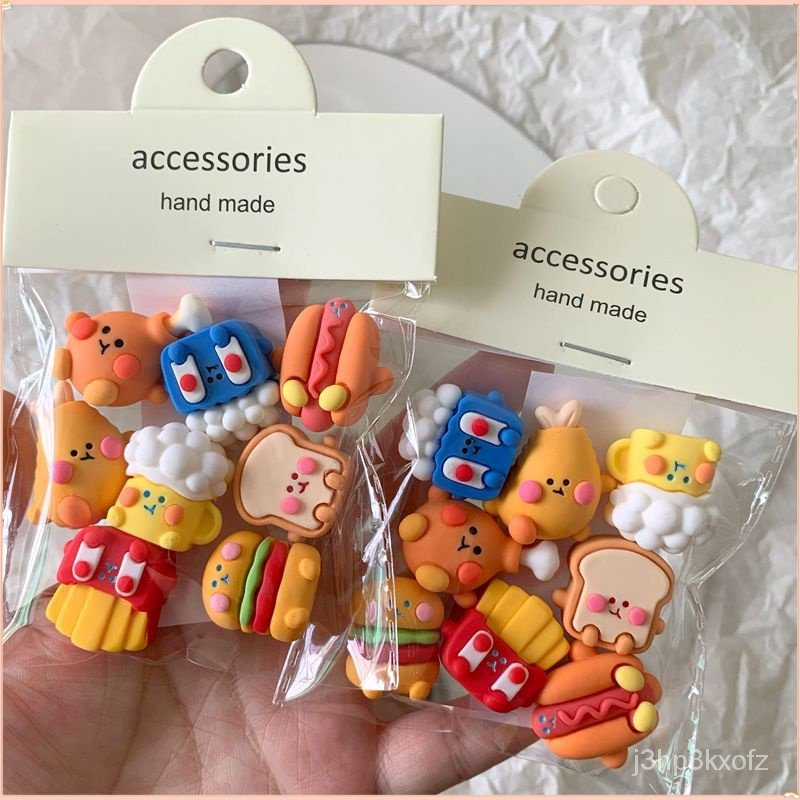 Jibbitz crocs Burger fries จำลองเรซิ่นรองเท้าหัวเข็มขัด DIY รองเท้าตกแต่งหัวเข็มขัดอุปกรณ์เสริม