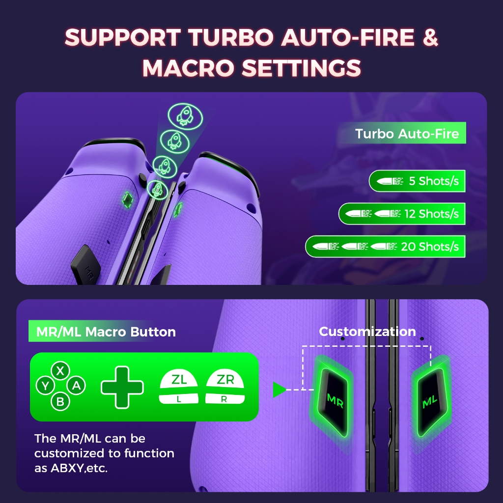 Iine Mecha Warrior Joypad สําหรับ Nintendo Switch V1/V2/OLED พร้อม Hall Effect จอยสติ๊กและแหวนโลหะอัตราการรีเฟรชสูง Turbo Macro ฟังก์ชั่นหกแกน Motion Sensor RGB Light - รูปที่ 5