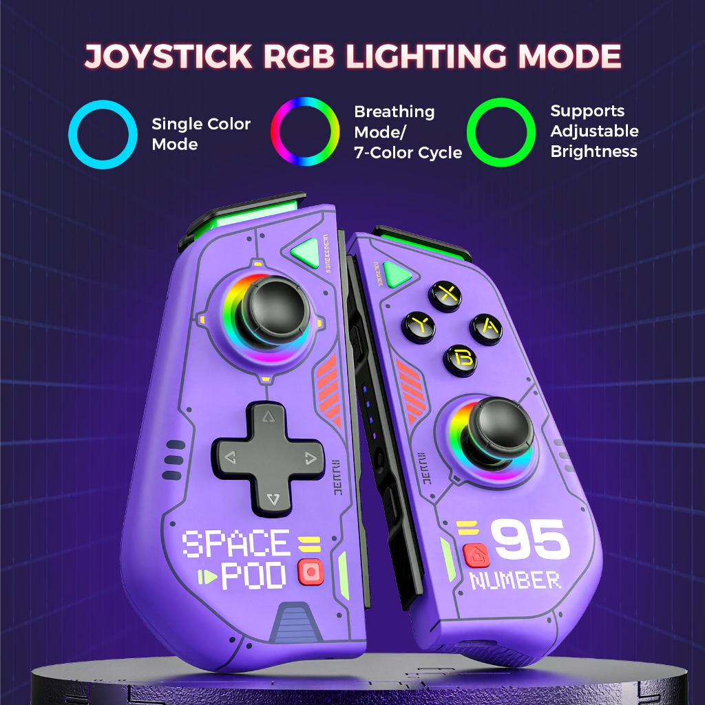 Iine Mecha Warrior Joypad สําหรับ Nintendo Switch V1/V2/OLED พร้อม Hall Effect จอยสติ๊กและแหวนโลหะอัตราการรีเฟรชสูง Turbo Macro ฟังก์ชั่นหกแกน Motion Sensor RGB Light - รูปที่ 6