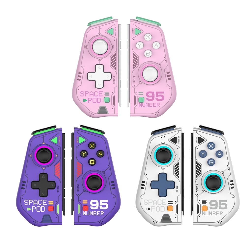 Iine Mecha Warrior Joypad สําหรับ Nintendo Switch V1/V2/OLED พร้อม Hall Effect จอยสติ๊กและแหวนโลหะอัตราการรีเฟรชสูง Turbo Macro ฟังก์ชั่นหกแกน Motion Sensor RGB Light