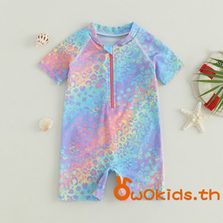 【ส่งจากไทย】​ชุดว่ายน้ําเด็กผู้หญิงฤดูร้อนเสือดาวพิมพ์ซิปแขนย…