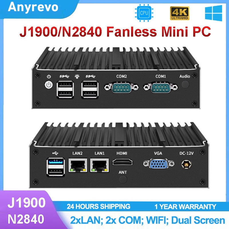 Fanless Soft Router Intel Celeron J1900 N2840 อุตสาหกรรม Fanless Mini PC 2xIntel LAN COM VGA HDMI รอ