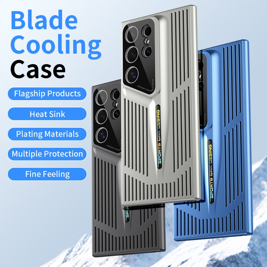 Blade Cooling การกระจายความร้อนเคสโทรศัพท์สําหรับ Samsung Galaxy S22 S23 S24 Ultra S24 Plus Hard Back Shell