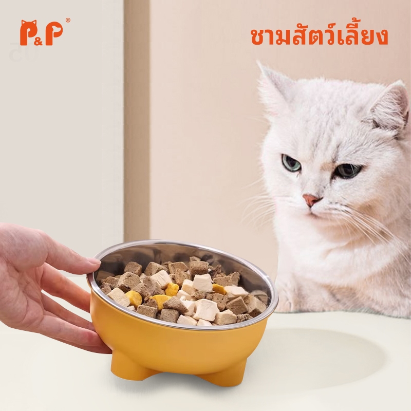 P&P【พร้อมส่ง】ชามใส่อาหารสัตว์เลี้ยง ทรงเอียง ชามอาหารหมา ชามน้ำชามสแตนเลส สำหรับสุนัขและแมว