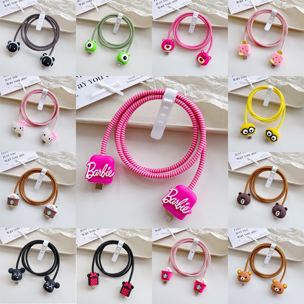 4pcs ผู้หญิง man การ์ตูนสายเคเบิลข้อมูลแขนป้องกันสําหรับ Apple huawei oppo xiaomi Samsung สายเคเบิลข้อมูลป้องกันกรณีโทรศัพท์มือถือโทรศัพท์สมาร์ทไขลานสาย USB Protector