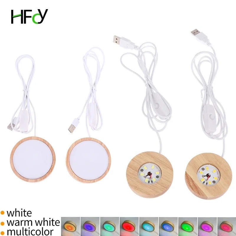 ไม้รอบ LED Night Light ฐาน Art ผู้ถือจอแสดงผล USB โคมไฟสําหรับคริสตัลแก้ว Ball เรซิ่น Art ตกแต่ง 80 มม.
