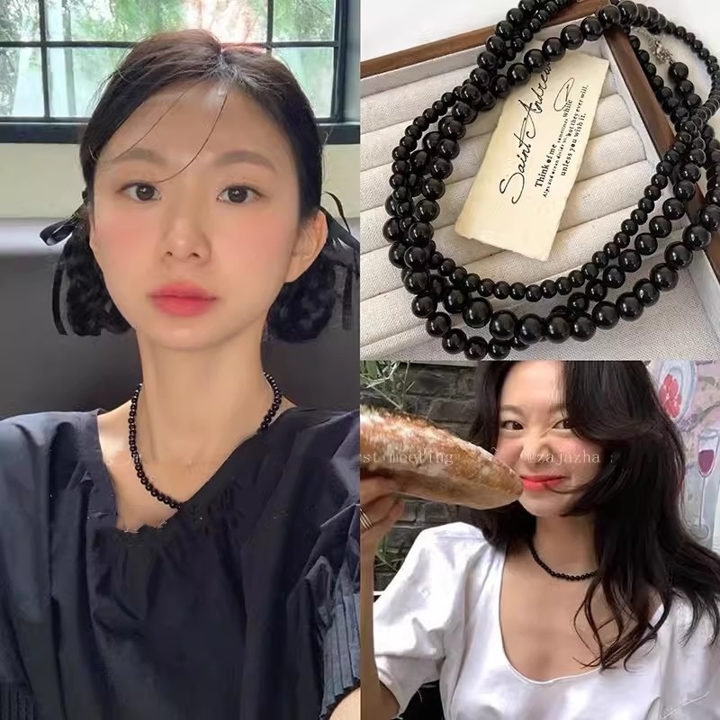 สร้อยคอมุกสีดําแฟชั่นเกาหลีสไตล์ผู้หญิงอเนกประสงค์สร้อยคอมุกอเนกประสงค์สร้อยคอลูกปัด