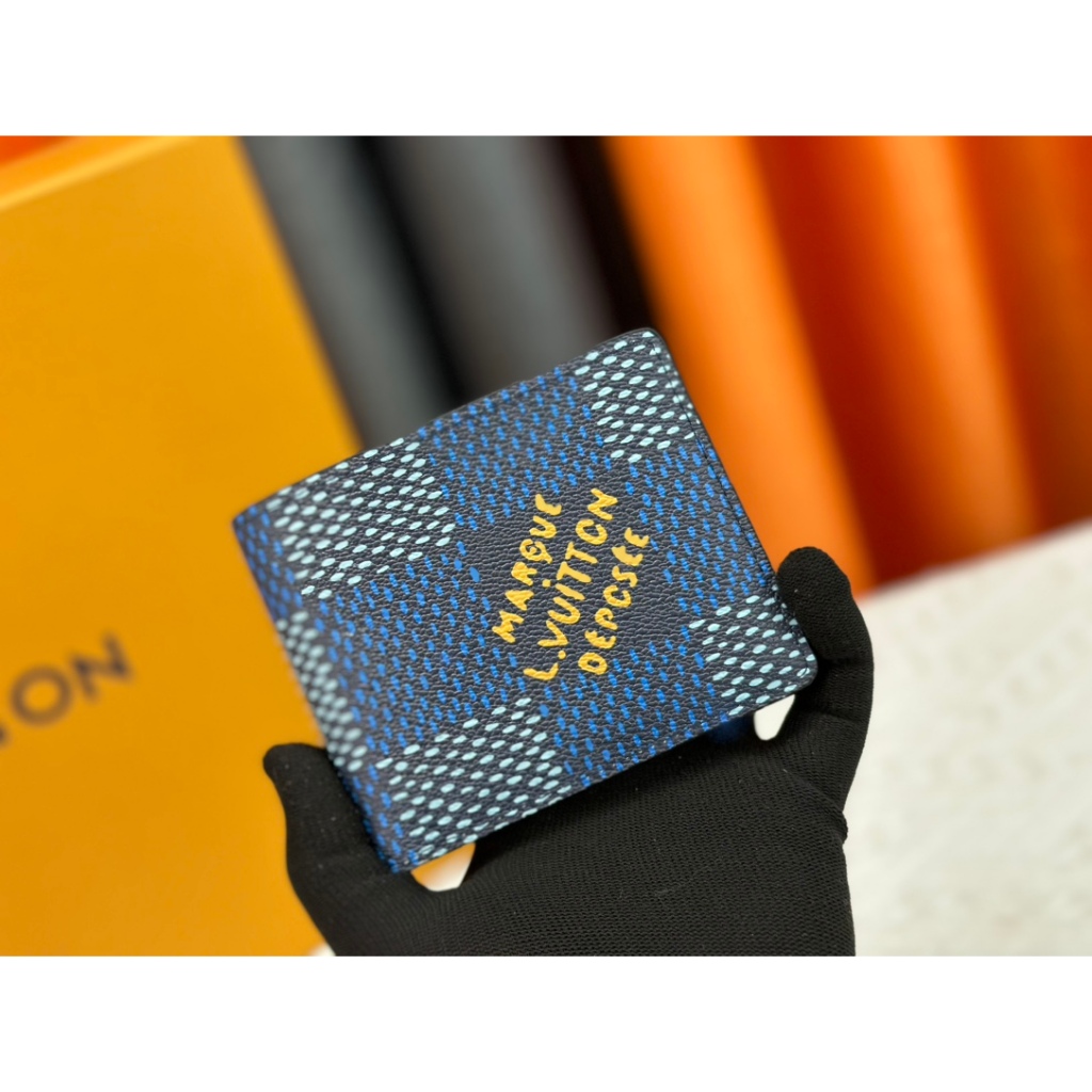 พร้อมกล่อง Louis * VuittonL-VMULTIPLE wallet N40676 blue checkeration card holder