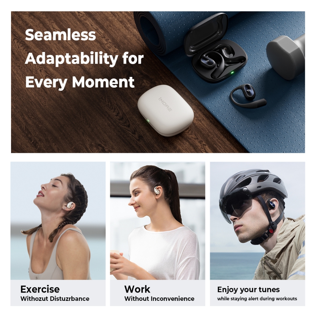 1MORE Fit SE Open Earbuds S31 หูฟังไร้สายแบบเปิดหู บลูทูธ 5.3 ความทนทานยาวนาน 30 ชั่วโมง หูฟังพร้อมตะขอที่เกี่ยวหูสำหรับการวิ่งแบบสปอร์ต อัลกอริทึมตัดเสียงรบกวนพร้อมไมโครโฟน 4 ตัว IPX5