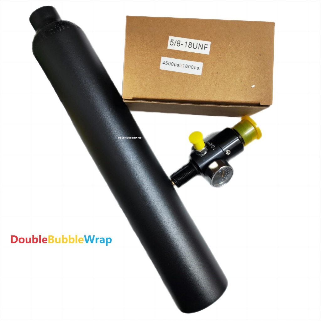 0.38l สีดําด้านขวดอลูมิเนียมแบน 50 มม.OD 5/8"-18 UNF Inlet Thread Tank ขวด 20Mpa 4500psi ถังสําหรับกระบอกดําน้ํา