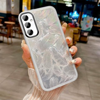หรูหราเลเซอร์ Feather รูปแบบกันกระแทกกรณีโทรศัพท์อ่อนสําหรับ Samsung A15 A05 A05S A54 A34 A24 A14 A52 A72 M55 M54 A71 A51 A73 A53 A33 เปลือกกล้องเลนส์ป้องกันปกหลัง