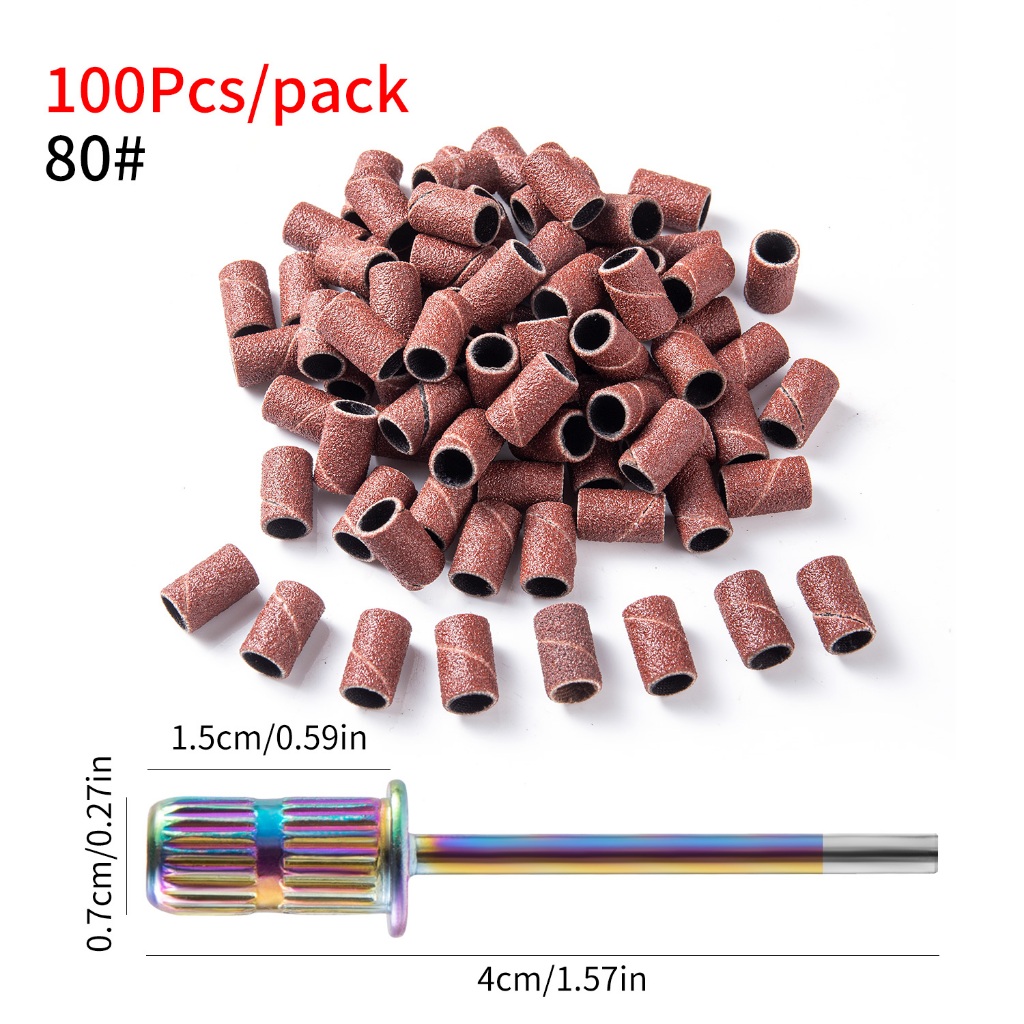 100 ชิ้น/ถุงแถบขัดเล็บ#80#120#180 เครื่องบดทรายวงกลมเจาะเล็บบิตขัดวง