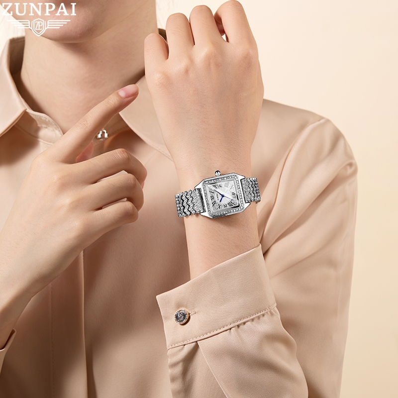 ZUNPAI 253 ของแท้ นาฬิกาผู้หญิงกันน้ำ สายสเตนเลส พร้อมกล่อง ดูเวลา ดูวันที่ เรืองแสง รับประกัน 3 ปี