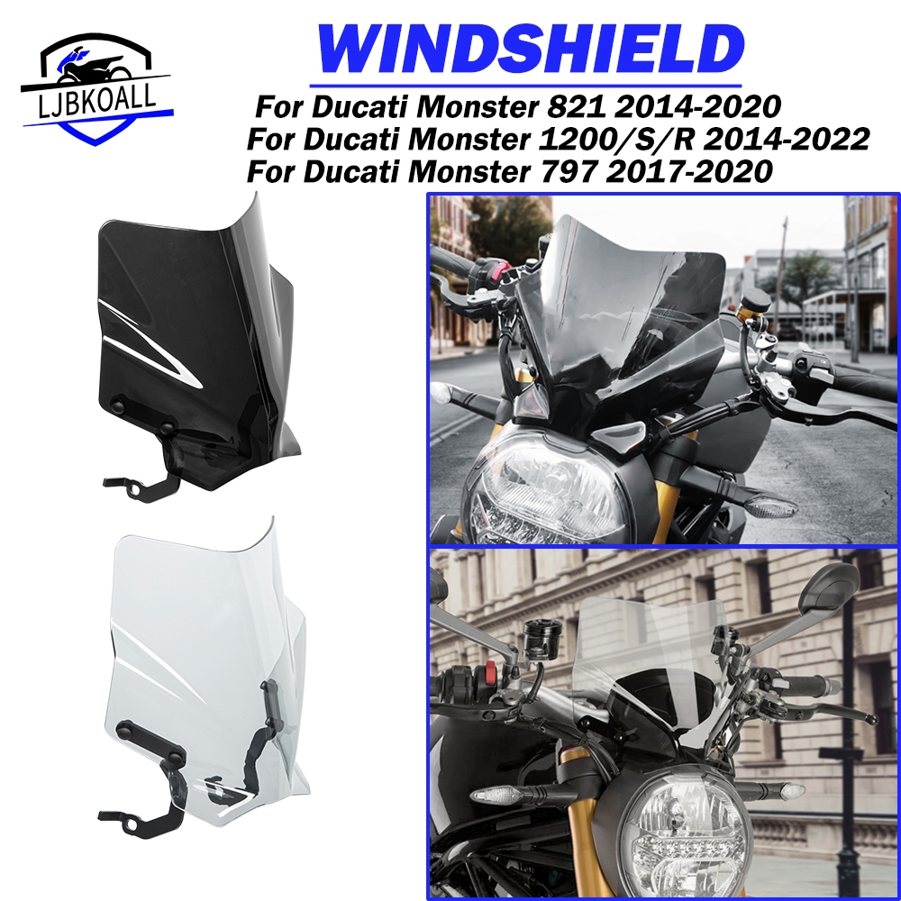 Ljbkoall Monster 797 821 กระจกกันลม อุปกรณ์เสริม สําหรับรถจักรยานยนต์ Ducati 1200 1200R 1200S R S