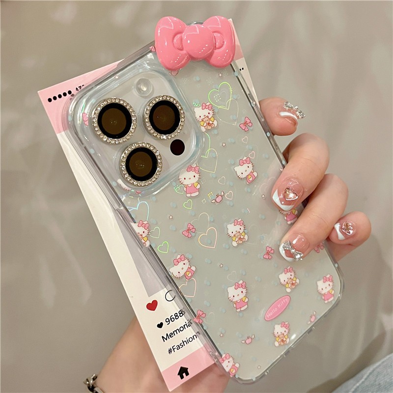 Iphone 15 Pro max 14 Pro max Laser love ลาย Hello Kitty วัสดุ TPU IMD craft เคสโทรศัพท์พิมพ์สองชั้น