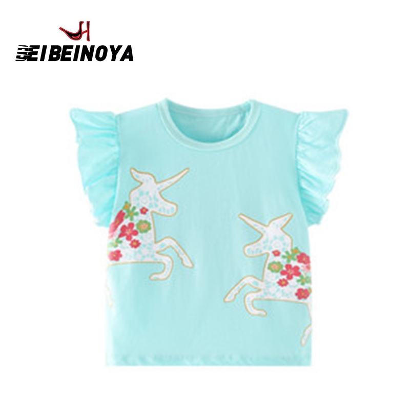 เบเบอินoya 2024 เสื้อยืดแขนสั้นสําหรับเด็กผู้หญิงใหม่พร้อมเสื้อยืดพิมพ์ลายการ์ตูนสไตล์ยุโรปและอเมริกา 211636