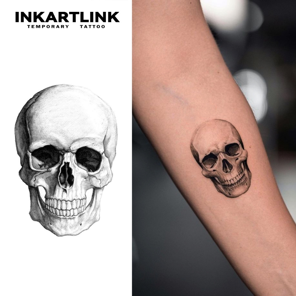 Inkartlink Magic tattoo กันน้ํา กึ่งถาวร ติดทนนาน ชั่วคราว สติ๊กเกอร์รอยสักปลอมน้อยที่สุด รอยสักหัวกะโหลก รอยสักเฮน่า สักปาร์ตี้ รอยสักศิลปะ 8cm8cm