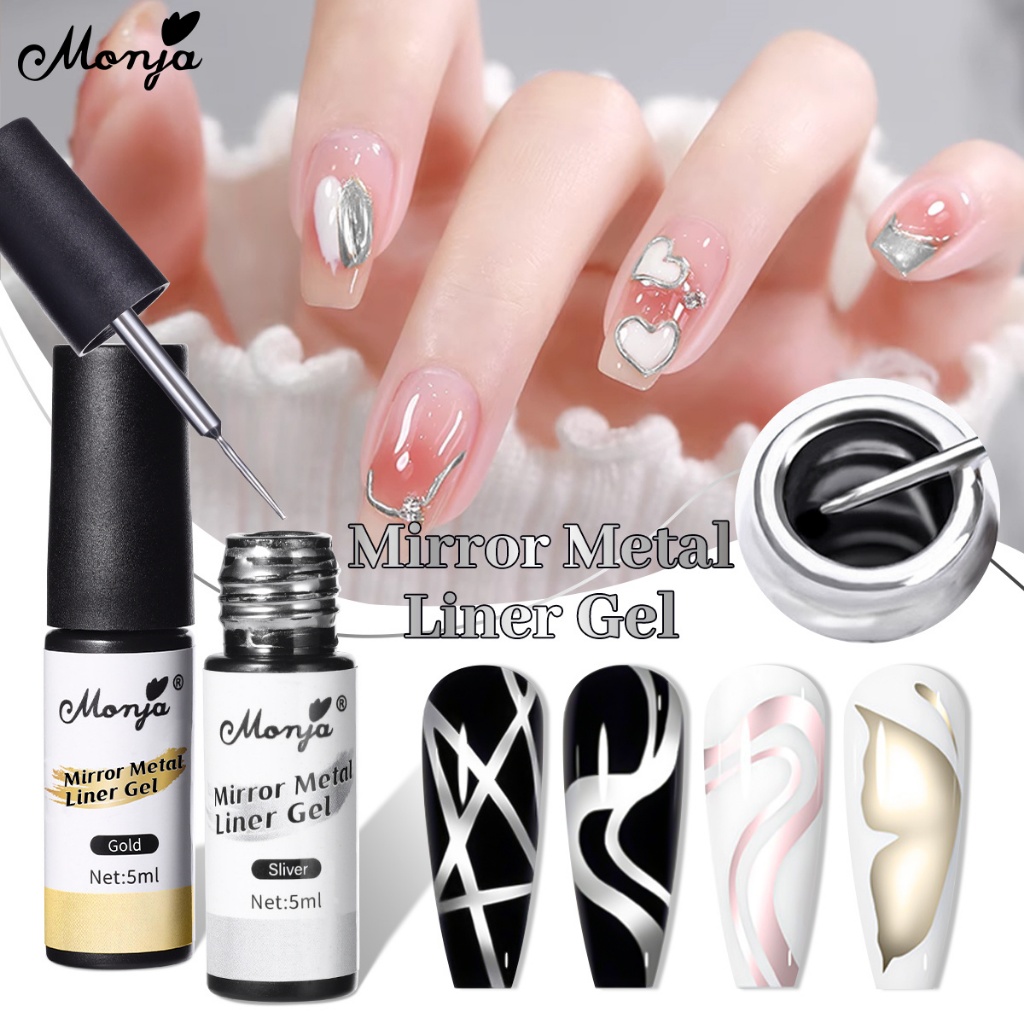 Monja เล็บเจลชุด Liner ภาพวาดเจลชุด Glitter Sequins เจล Polish แฟลชสะท้อนแสง Shining Soak Off UV LED เคลือบเงา DIY เครื่องมือทําเล็บ