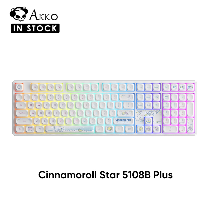 Akko X Cinnamoroll ดีไซน์ใหม่ 5108B Plus คีย์บอร์ดเชิงกลขนาดเต็ม พร้อมการเชื่อมต่อไร้สาย ไฟ RGB แบบถอดเปลี่ยนได้