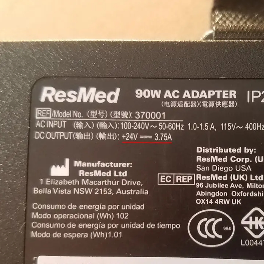 ResMed 90W AC Adapter MODEL 370001 แหล่งจ่ายไฟ Targer 24V 3.75A S90 S10 AirSense 10 AirCurve ราคา ถูกที่สุด ดีลบีเคเค แกลเลอรีภาพที่ 2