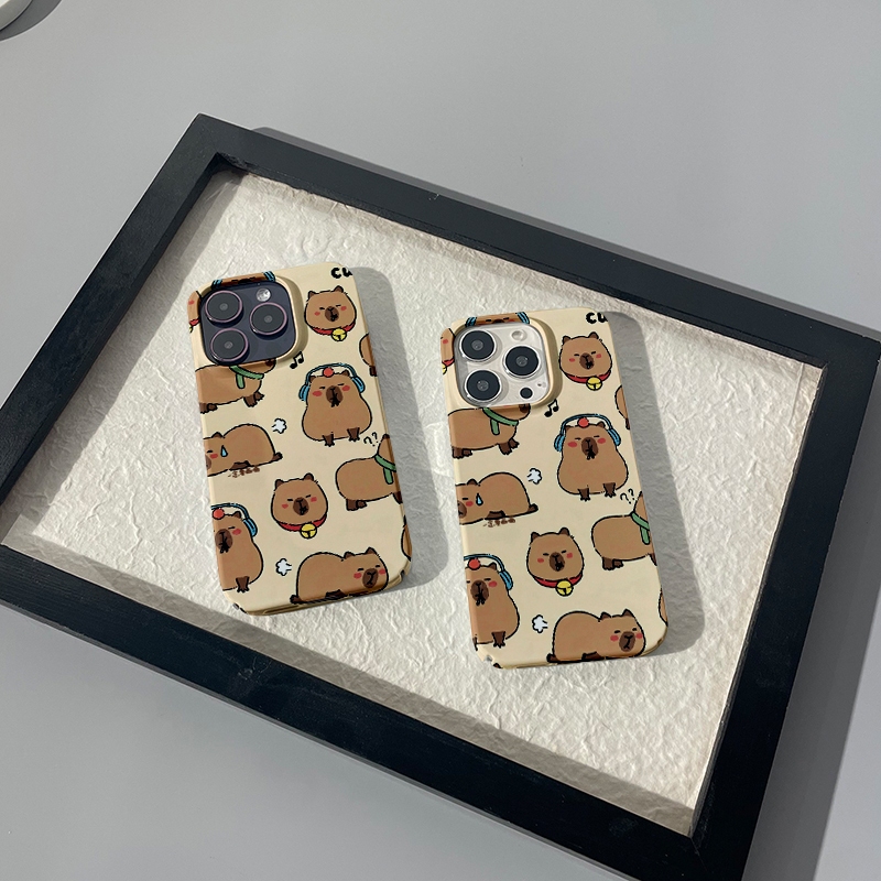 น่ารักการ์ตูน capybara สําหรับ IPhone 15 14 13 12 11 Pro Max X XR Xs Max 8 7 6s Plus SE 2020 Bright ก๋วยเตี๋ยวสี่ขนมปังกล้องป้องกันกันกระแทกฝาหลัง zwak