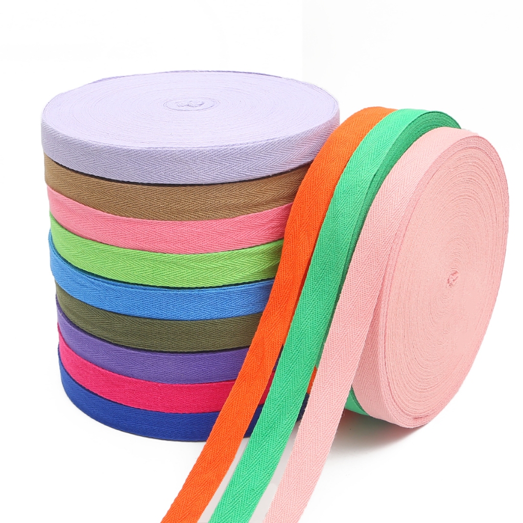 5 หลา 2 ซม.หลายสีเทปริบบิ้นผ้าฝ้าย 100% ทอริบบิ้นเย็บผ้าผ้า Wrap Webbing เข็มขัด DIY Craft
