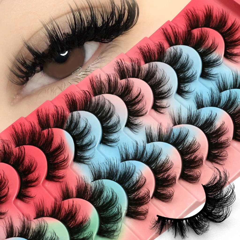 Groinneya 10 คู่มังงะ Lashes Faux Mink Eyelashes Cat Eye Eyelashes ธรรมชาติขนตาปลอม Travel Essentials แต่งหน้า
