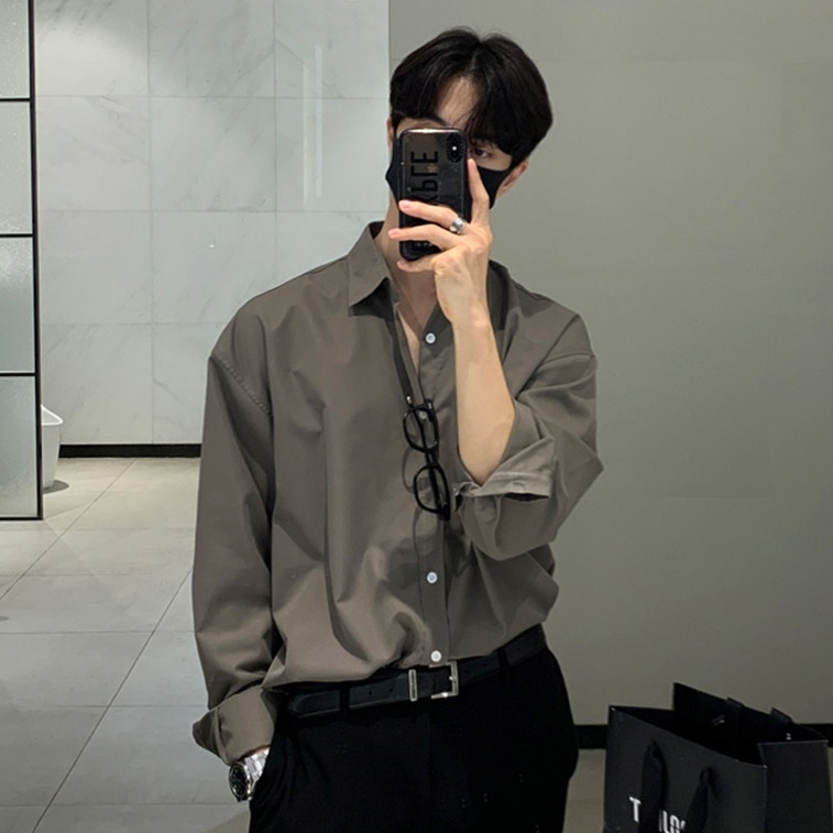 PannoFluxus เสื้อเชิ้ตคอเหลี่ยมแขนยาวมาตรฐานชายบางตรงทั้งหมดเข้าได้กับเสื้อเชิ้ตยอดนิยมของเยาวชนรุ่นใหม่ - รูปที่ 2