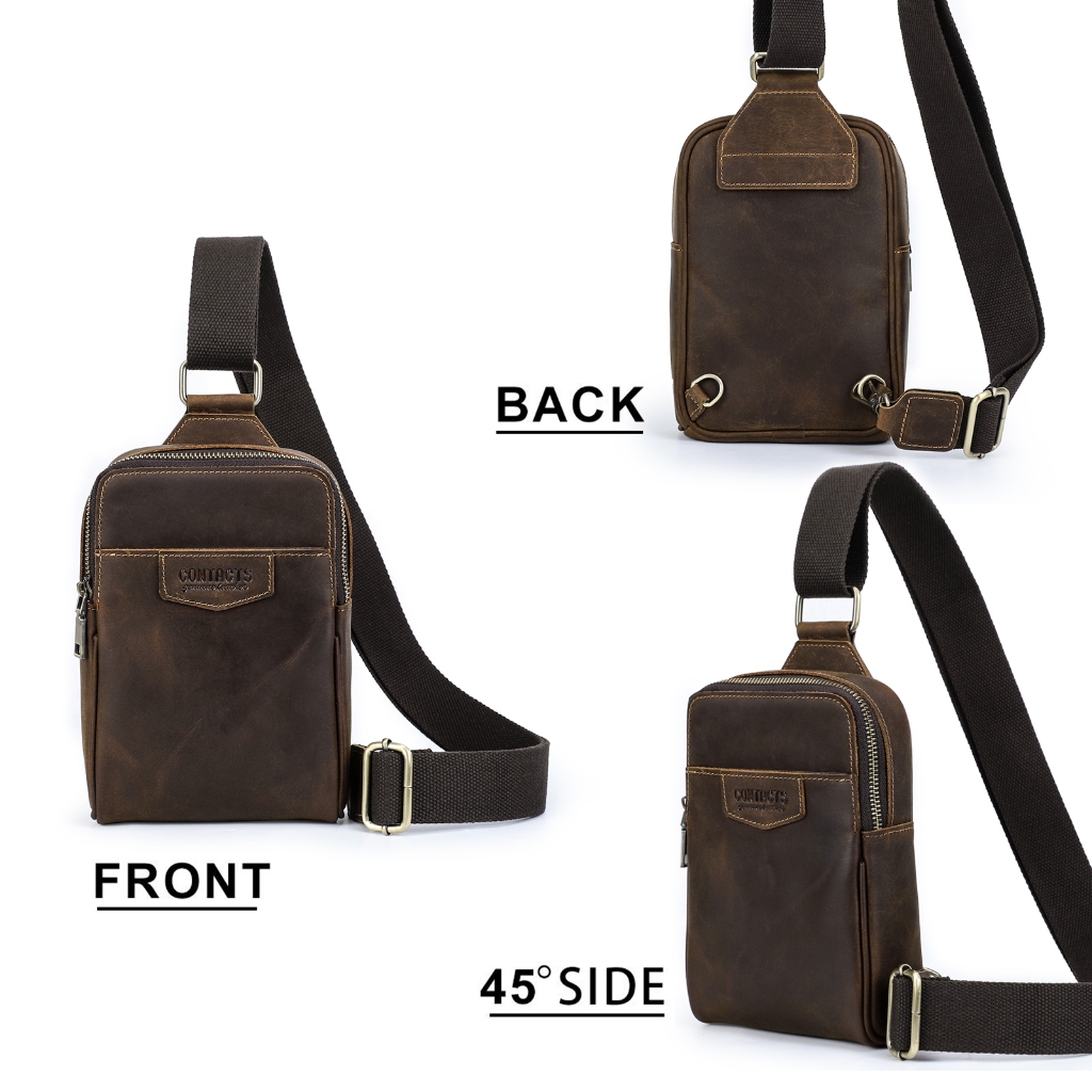 CONTACTS ของแท้หนังผู้ชายกระเป๋าคาดหน้าอกขนาดเล็ก Fanny Pack กระเป๋าเดินทางลำลองกระเป๋าสะพายไหล่ - รูปที่ 5