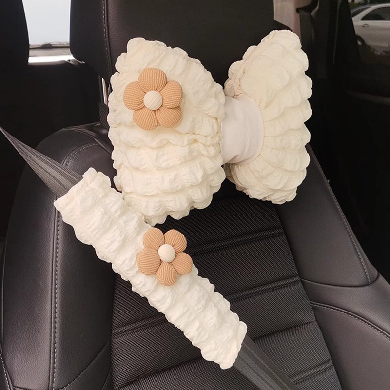 คุณภาพสูง Little Daisy Car Headrest Neck Support Seat Back Car Pillow Neck Rest Cushion, Hanging Hook, Shoulder Protector Pad, Car Tissue Case Box